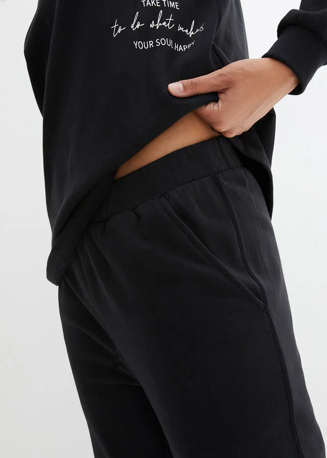 Chándal con sudadera y pantalón ancho (2 piezas) Negro